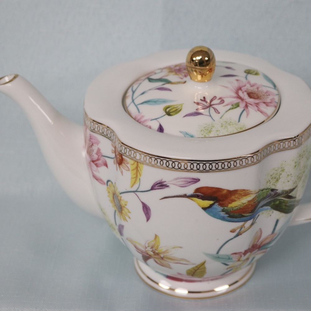 GRACE TEAWARE BOTANICAL PARADISE BIRDS FLORAL PORCELAIN COFFEE TEAPOT - NEW - Picture 1 of 8